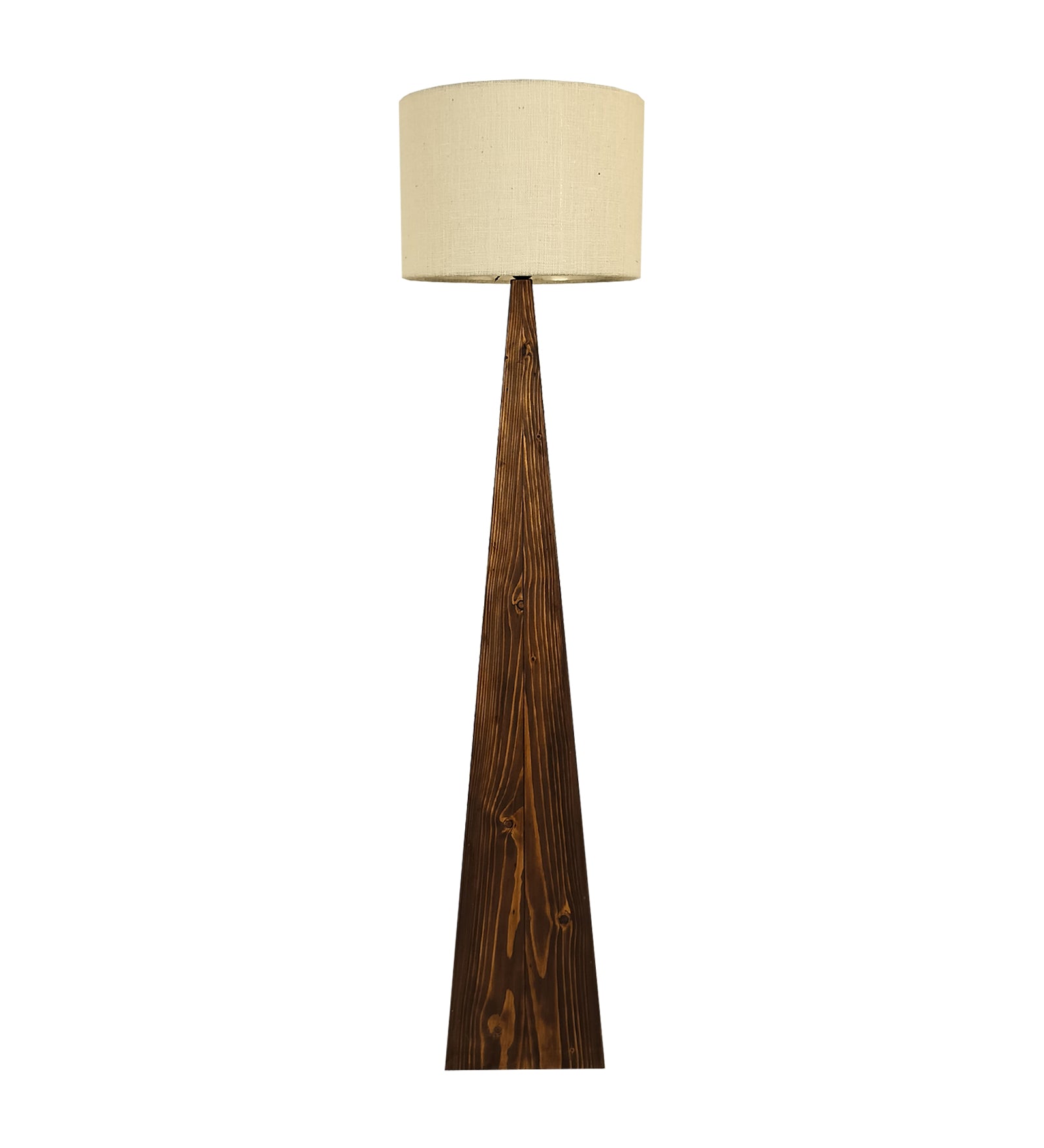 Monolith Wooden Floor Lamp with Brown Base and Jute Fabric Lampshade