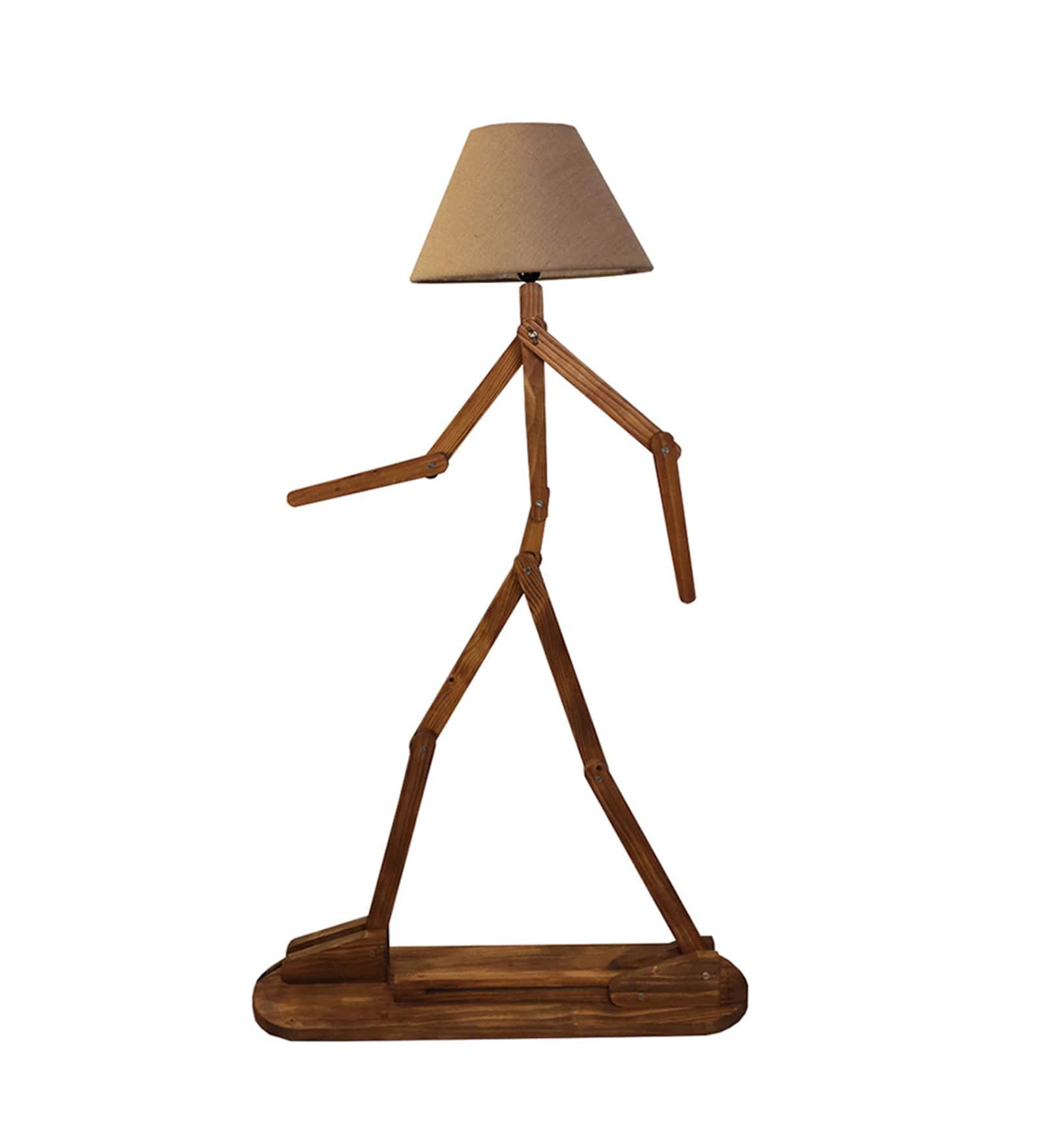 Moonwalker Wooden Floor Lamp with Brown Base and Premium Beige Fabric Lampshade (BULB NOT INCLUDED)