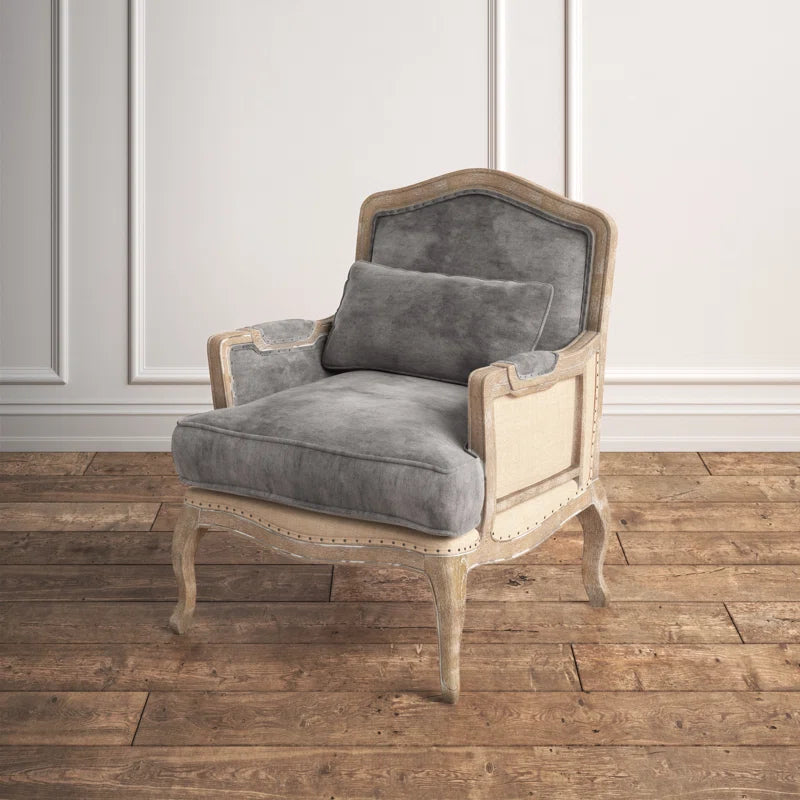 Louis XV Oak Armchair with Charcoal Upholstery & Cabriole Legs