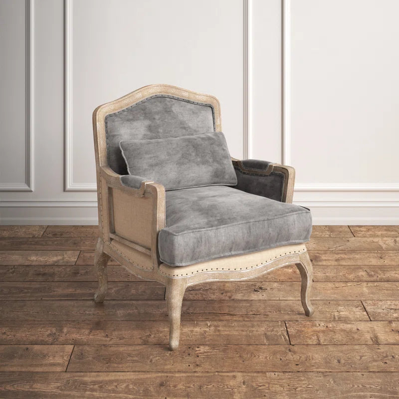 Louis XV Oak Armchair with Charcoal Upholstery & Cabriole Legs
