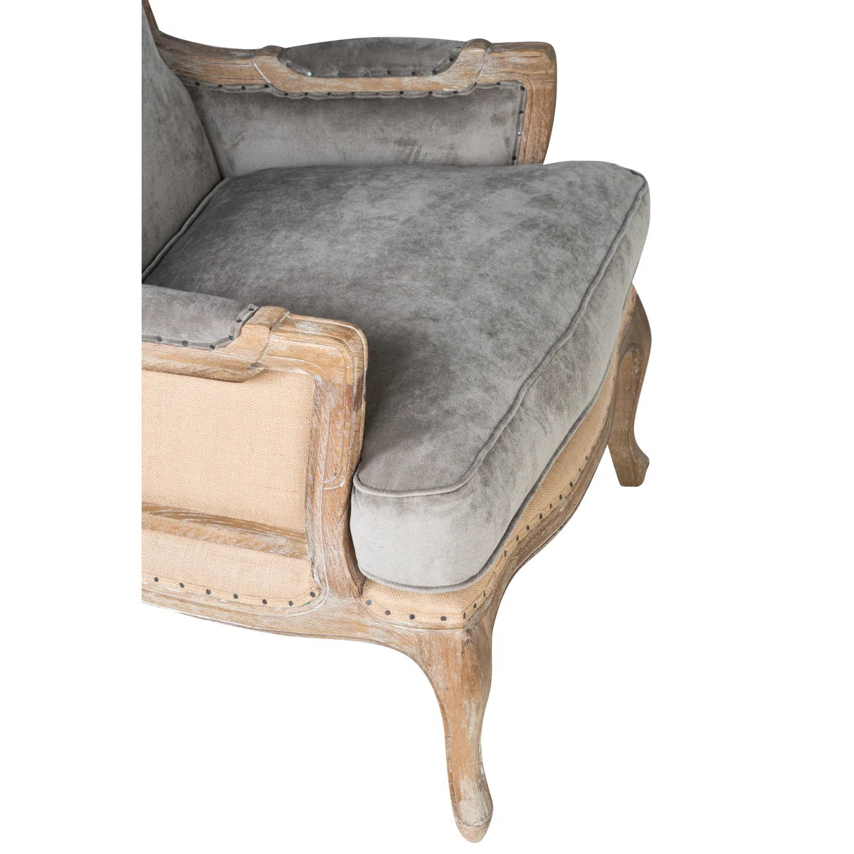 Louis XV Oak Armchair with Charcoal Upholstery & Cabriole Legs