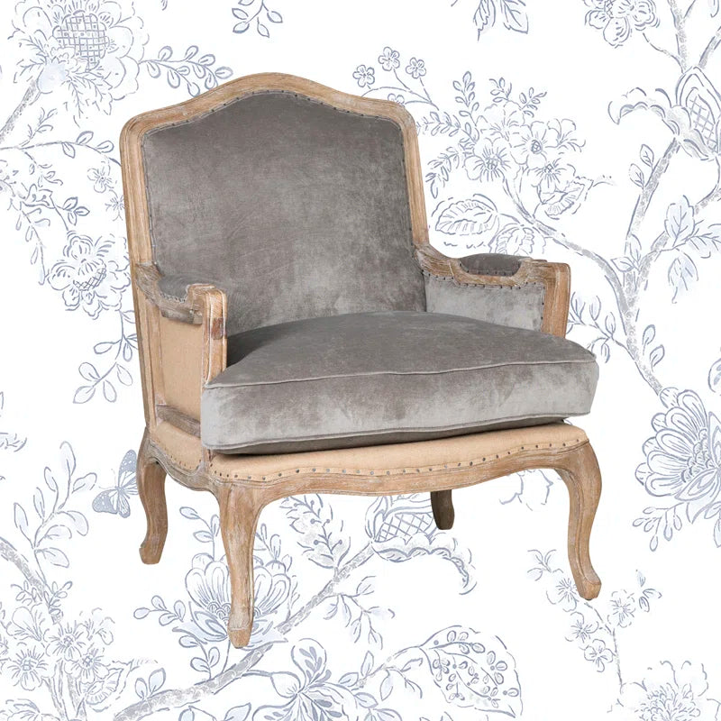 Louis XV Oak Armchair with Charcoal Upholstery & Cabriole Legs