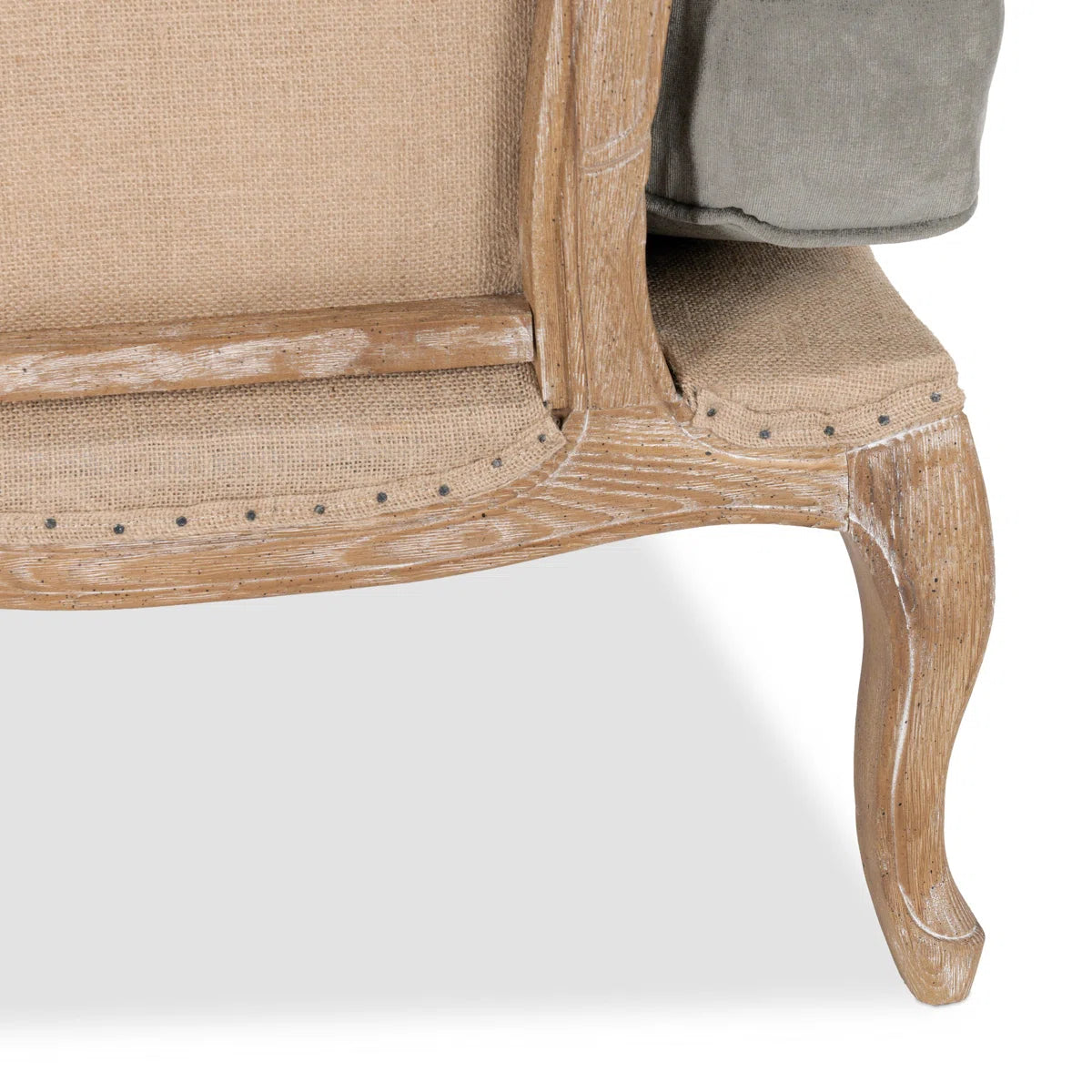 Louis XV Oak Armchair with Charcoal Upholstery & Cabriole Legs