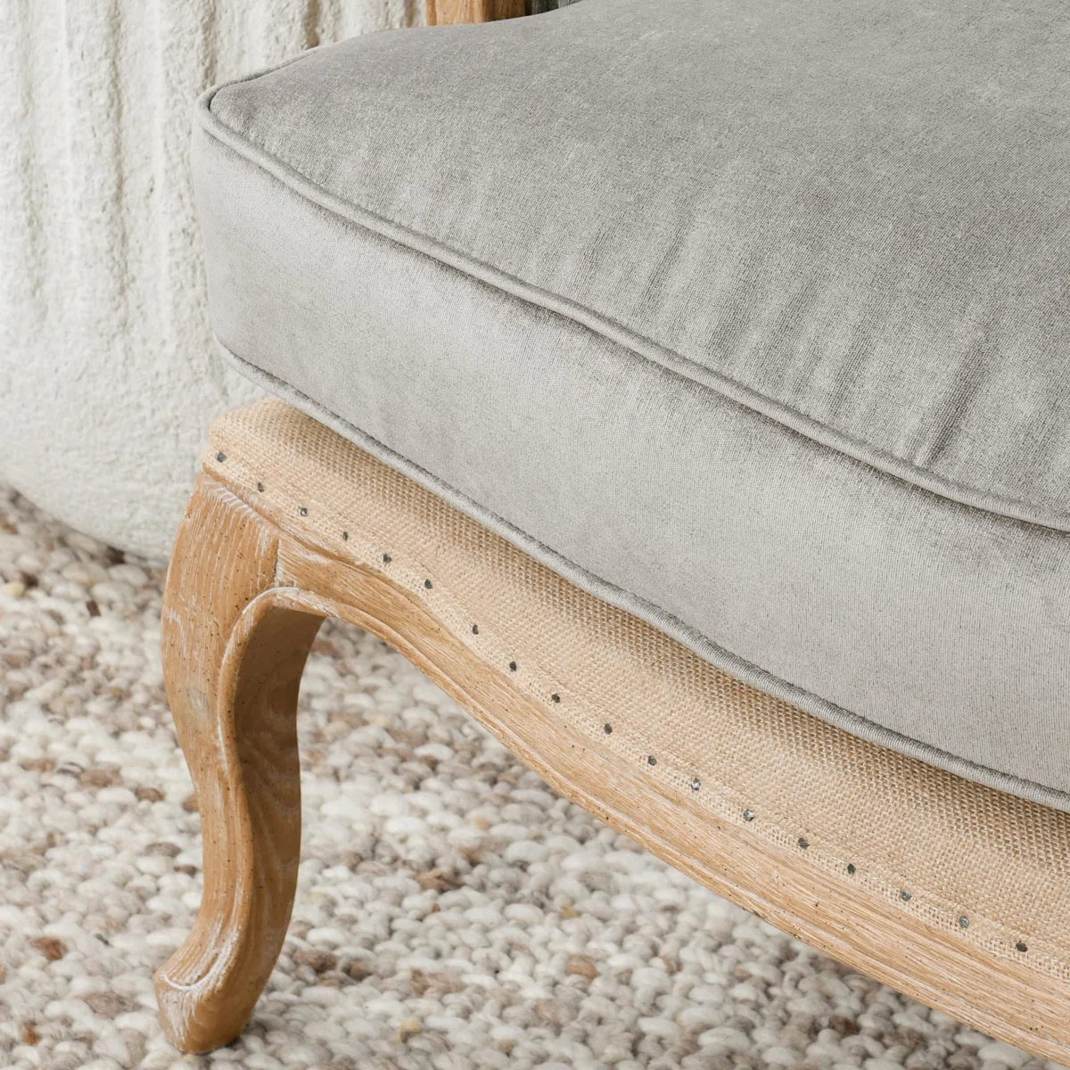 Louis XV Oak Armchair with Charcoal Upholstery & Cabriole Legs