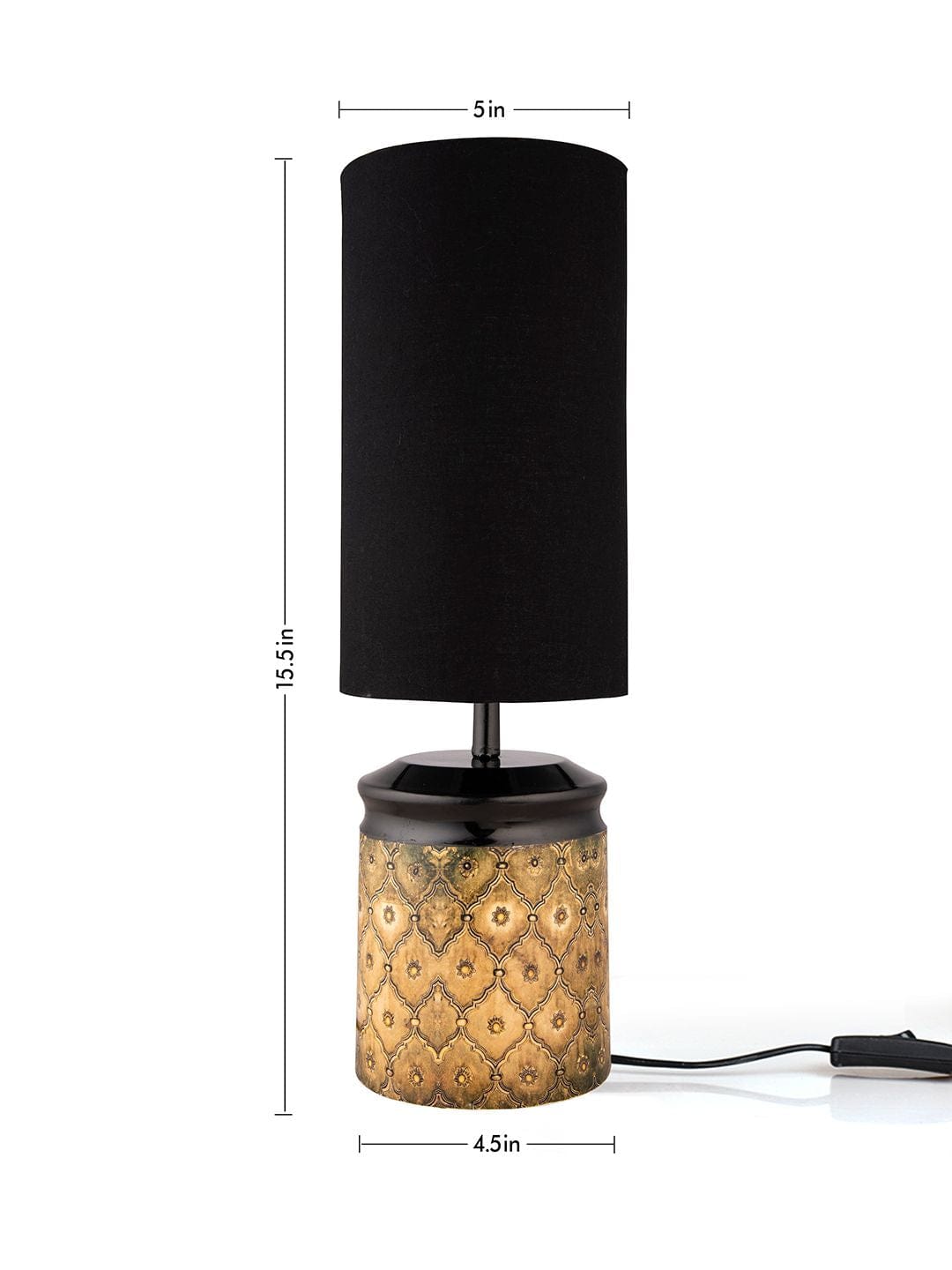 Metal Diamond Tile Print Lamp with Solid Black Shade