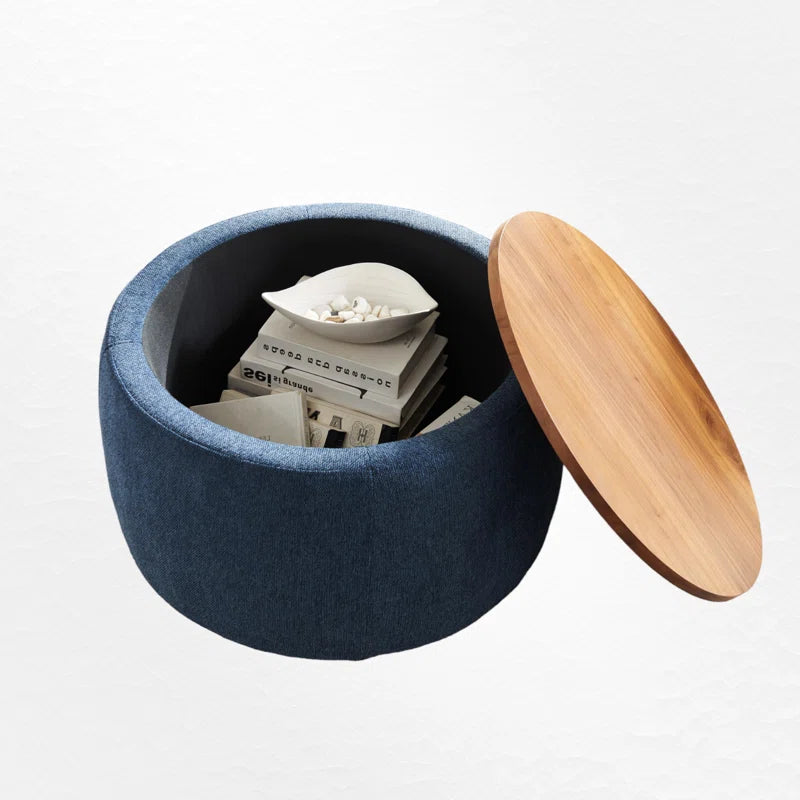 Round Drum Coffee Table with Removable Wood Top & Storage