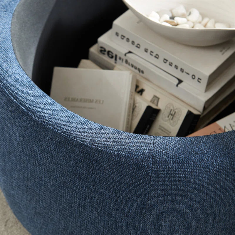 Round Drum Coffee Table with Removable Wood Top & Storage