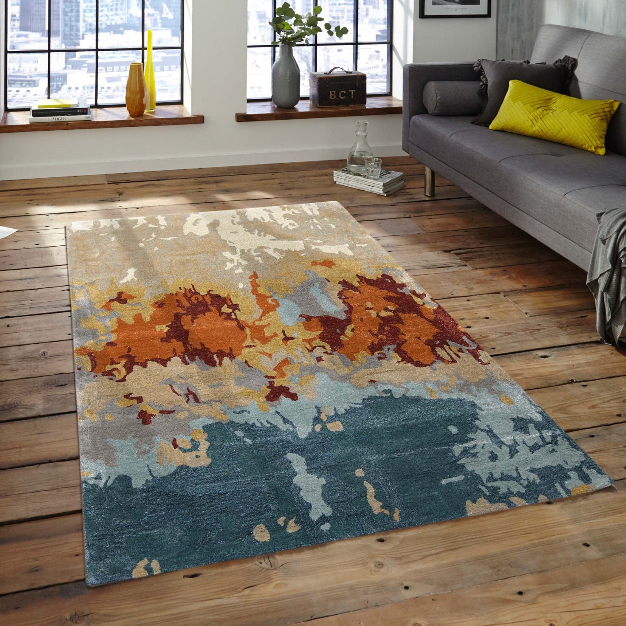 Orange Wool & Viscose Dream Scape 4x6 Feet Hand-Tufted Carpet - Rug