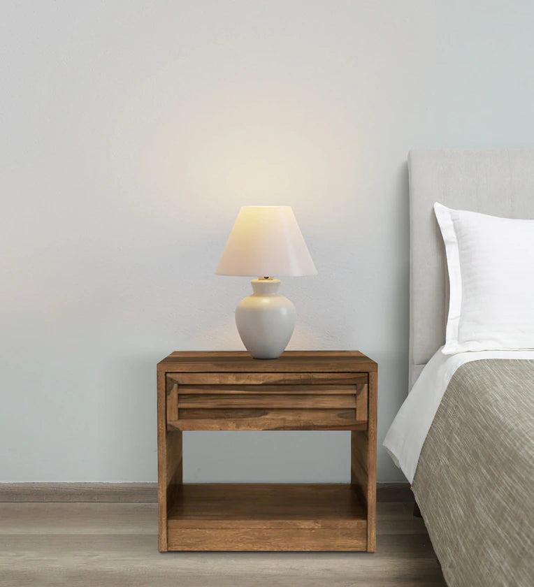 Sheesham Wood Bedside Table In Rustic Teak Finish With Drawer