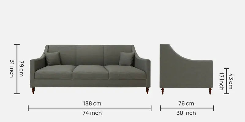 Fabric 3 Seater Sofa In Steel Grey Color