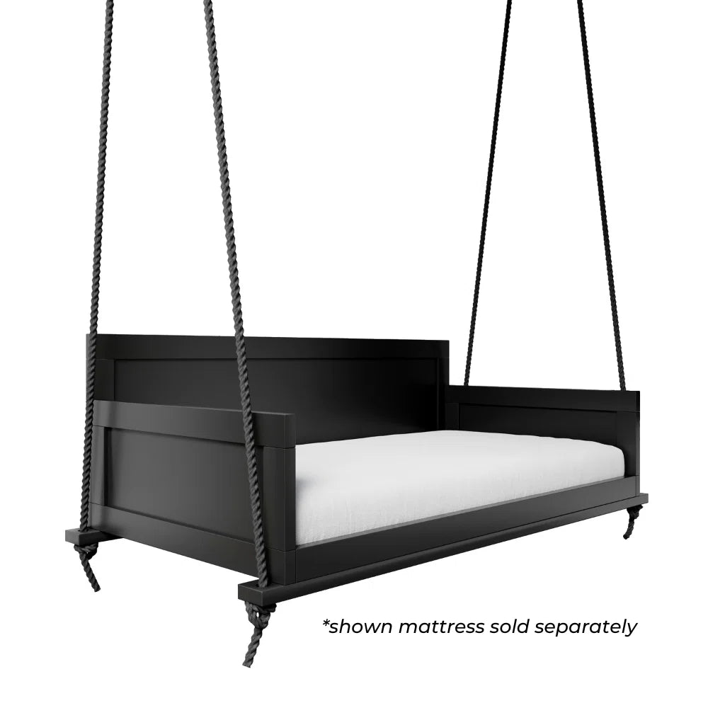 Ouch Cart Modern Wooden Porch Swing Bed – Yellow Pine Outdoor Hanging Swing Bed with Heavy-Duty Rope (800 lb Capacity)
