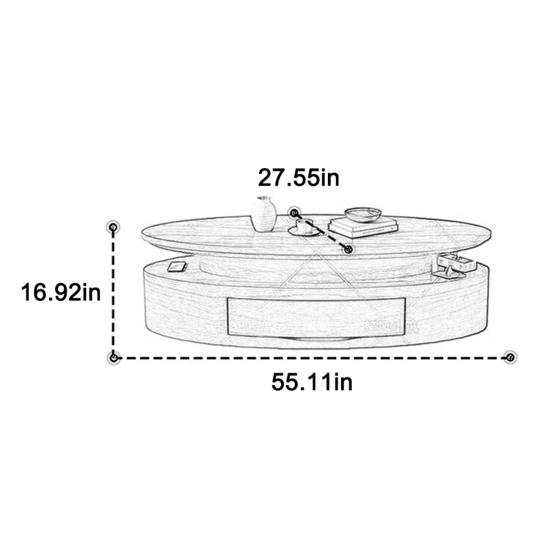 Walnut-Hued Oval Coffee Table – Sophistication Meets Smart Living