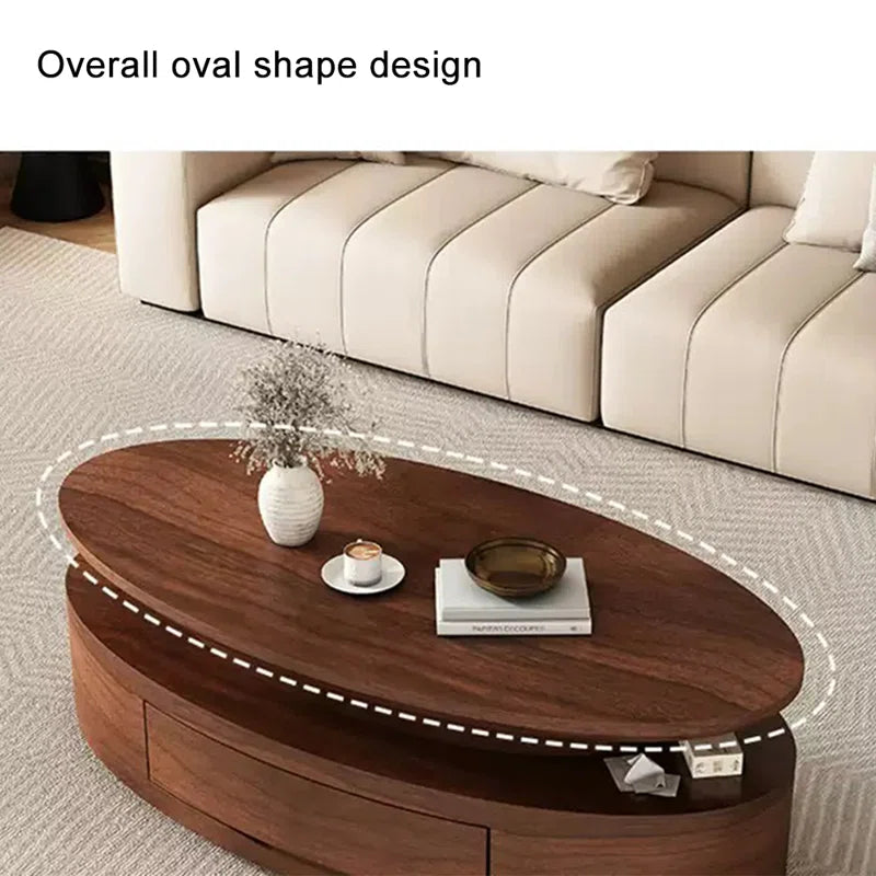 Walnut-Hued Oval Coffee Table – Sophistication Meets Smart Living