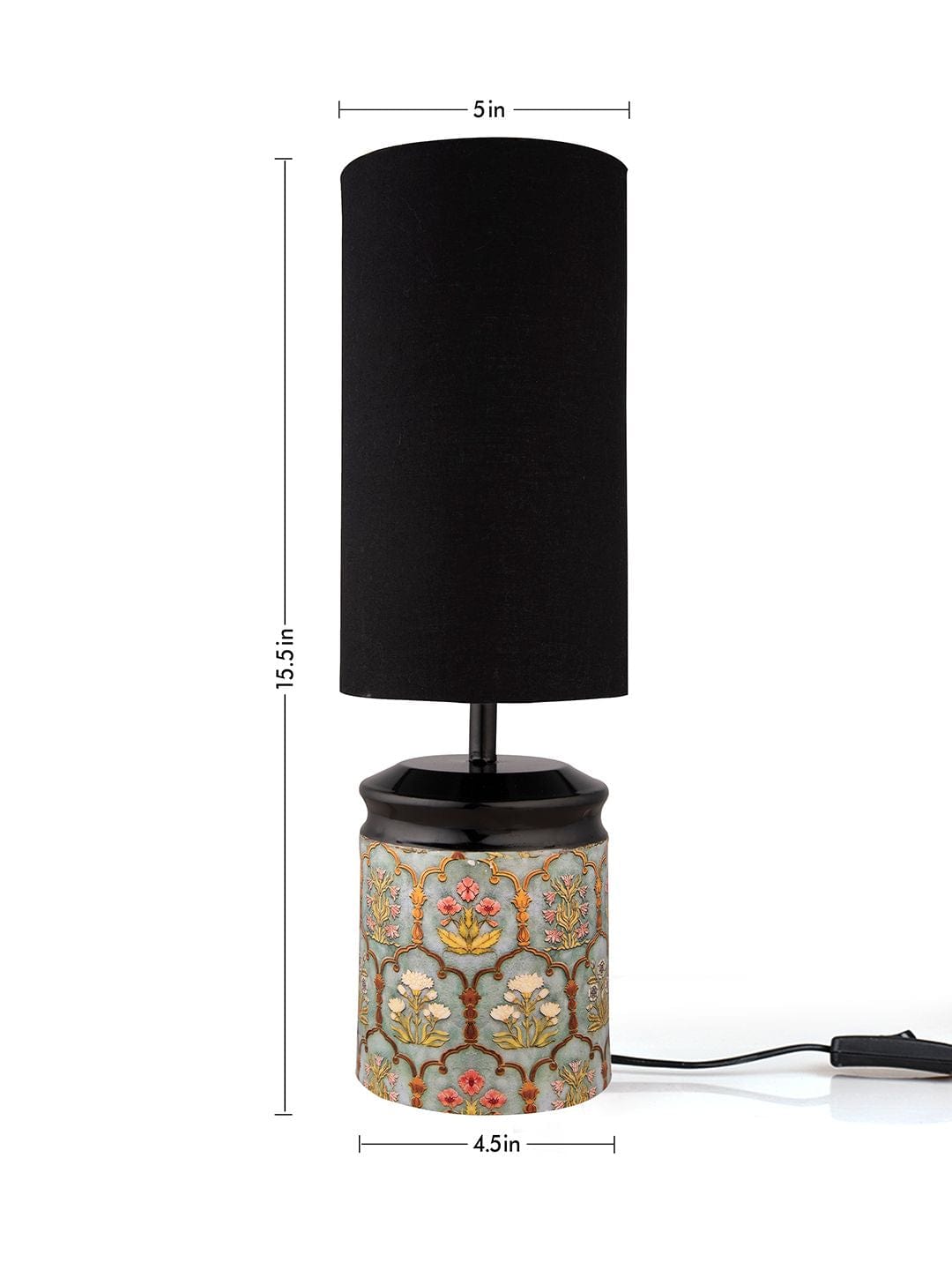 Metal Antique Motif printed Lamp with Solid Black Shade