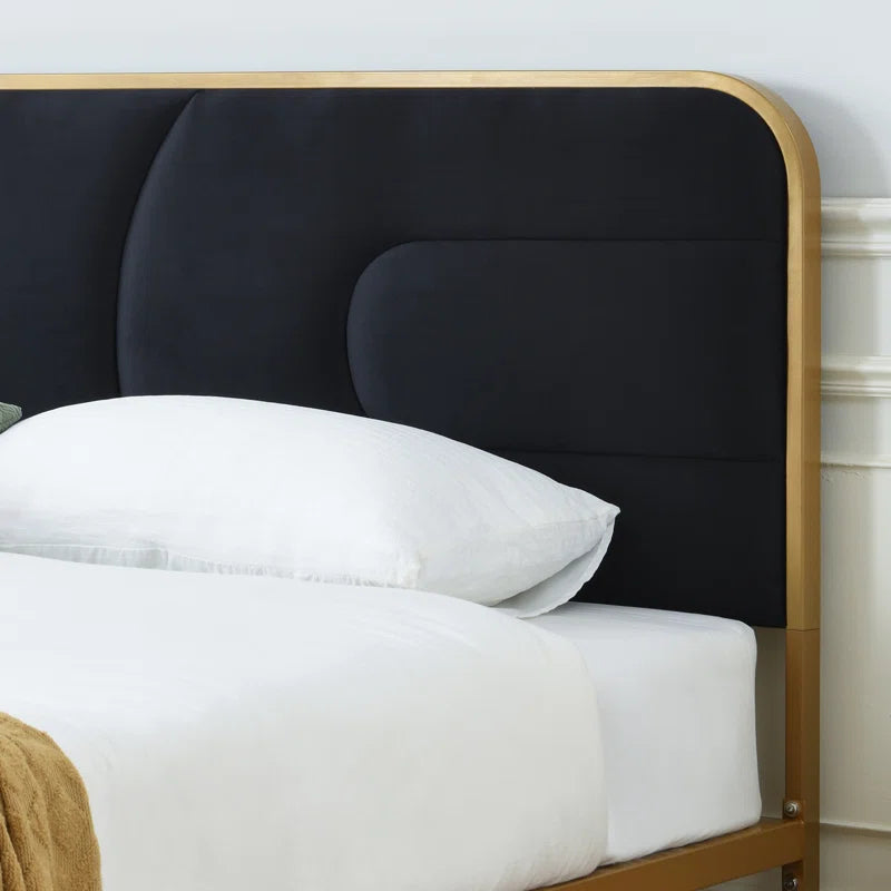The Nelsie Upholstered Platform Bed with Velvet Tufted Headboard for a Stylish, Serene Bedroom