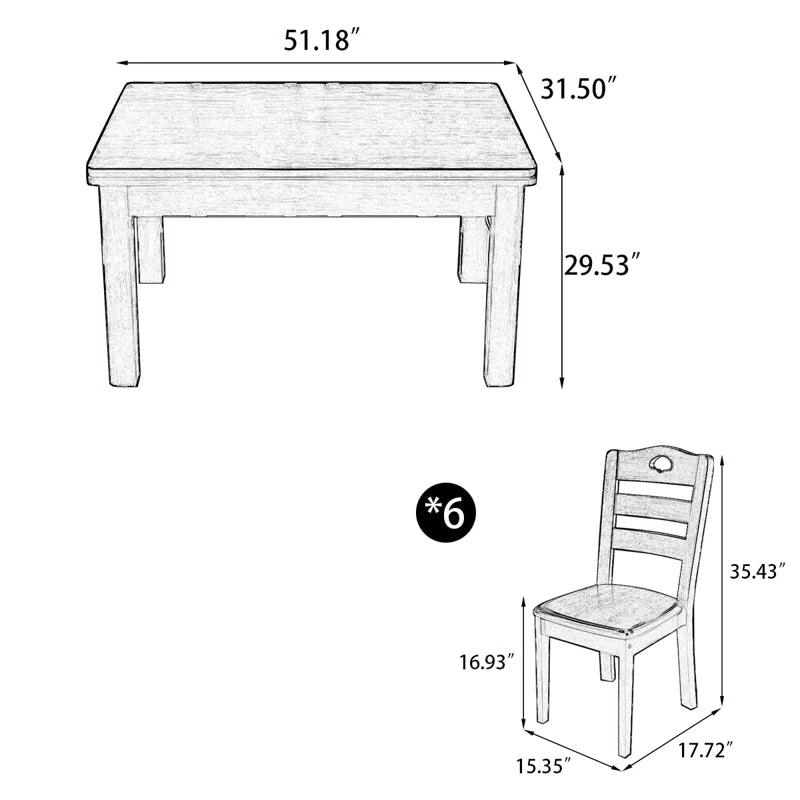 7 - Piece Solid Wood Dining Set - Ouch Cart 