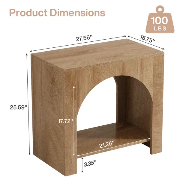 Farmhouse Arched Nightstand with Open Shelf – Rustic Wooden Bedside Table for Small Spaces