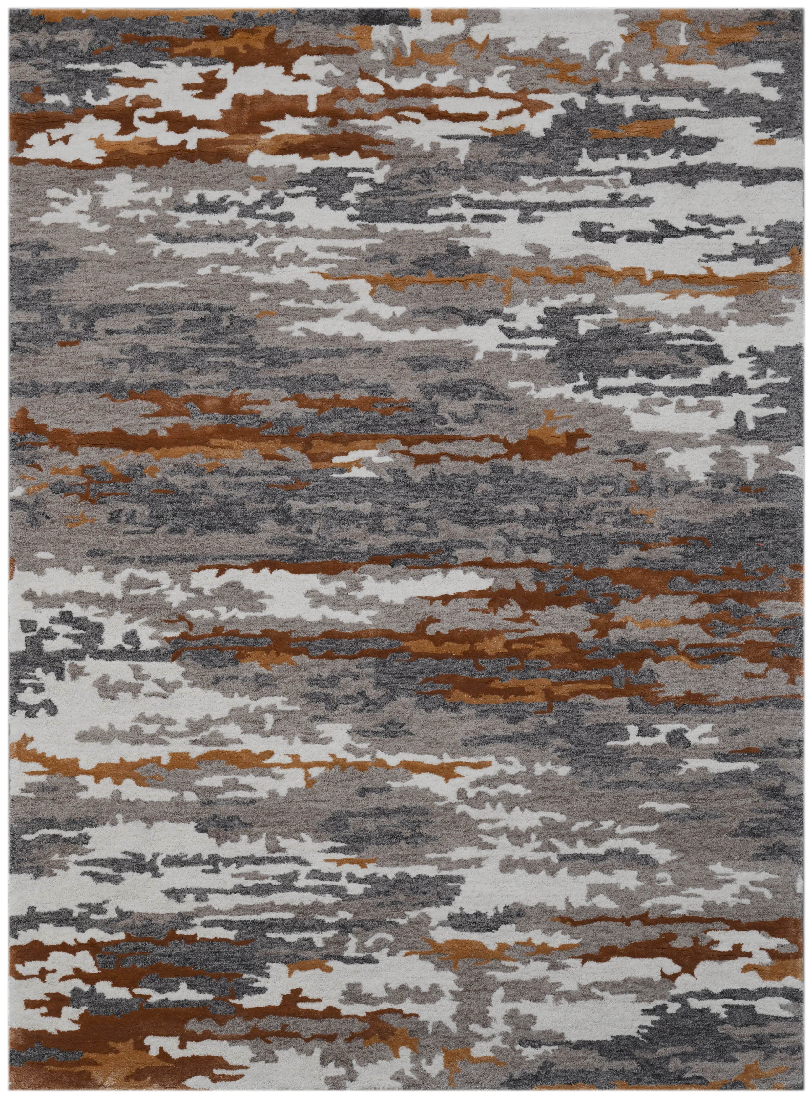 Orange Wool & Viscose Abstract 5x8 Feet Hand-Tufted Carpet - Rug