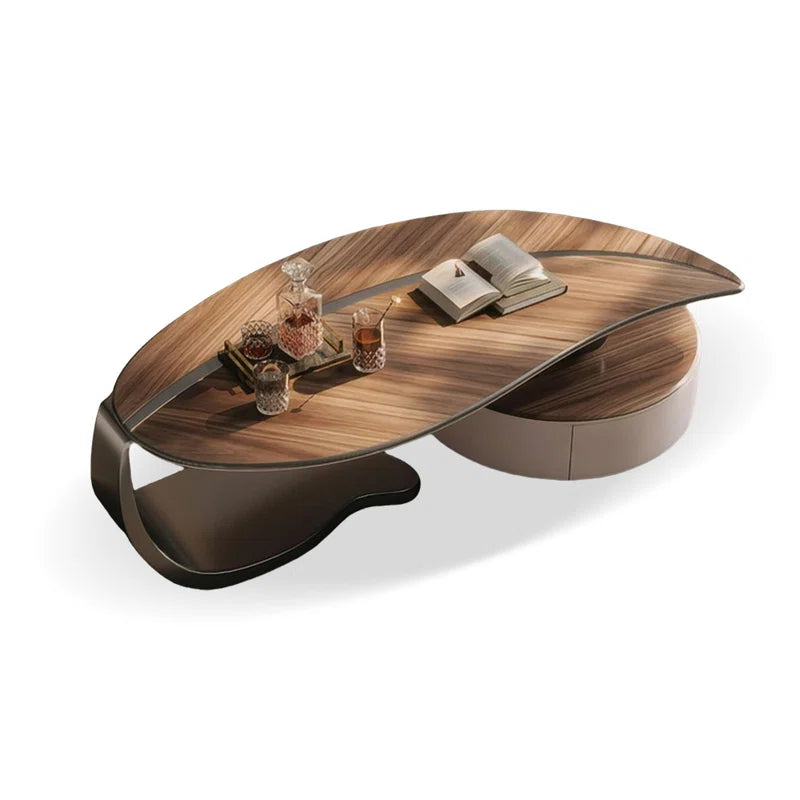 Modern Walnut Veneer Coffee Table with Storage Drawer & Stainless Steel Legs – Contemporary Living Room Center Table