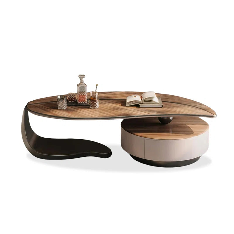 Modern Walnut Veneer Coffee Table with Storage Drawer & Stainless Steel Legs – Contemporary Living Room Center Table