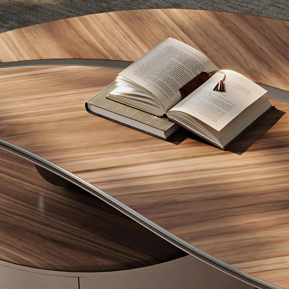 Modern Walnut Veneer Coffee Table with Storage Drawer & Stainless Steel Legs – Contemporary Living Room Center Table