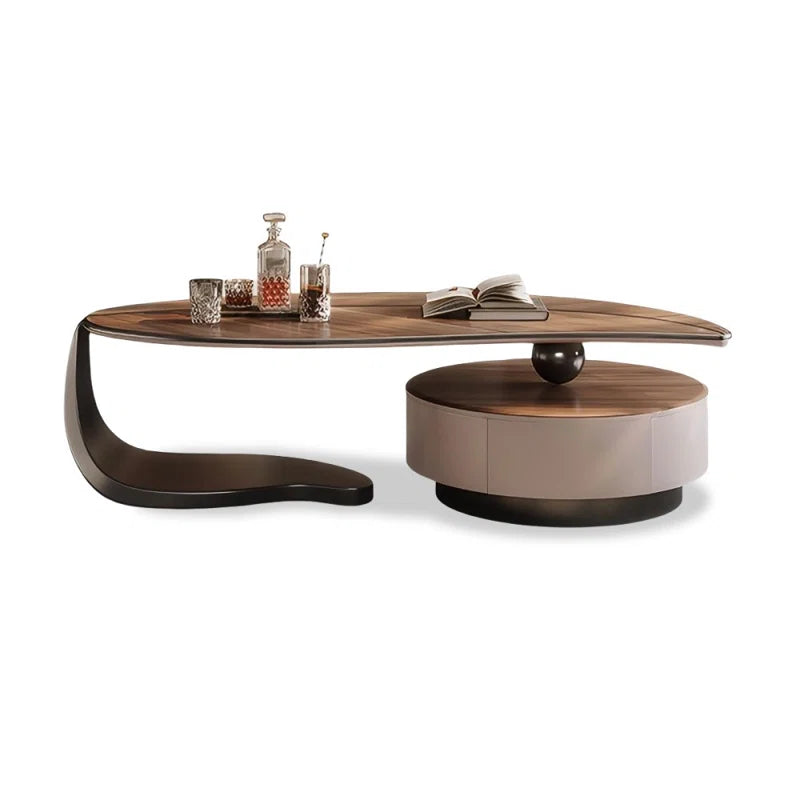 Modern Walnut Veneer Coffee Table with Storage Drawer & Stainless Steel Legs – Contemporary Living Room Center Table