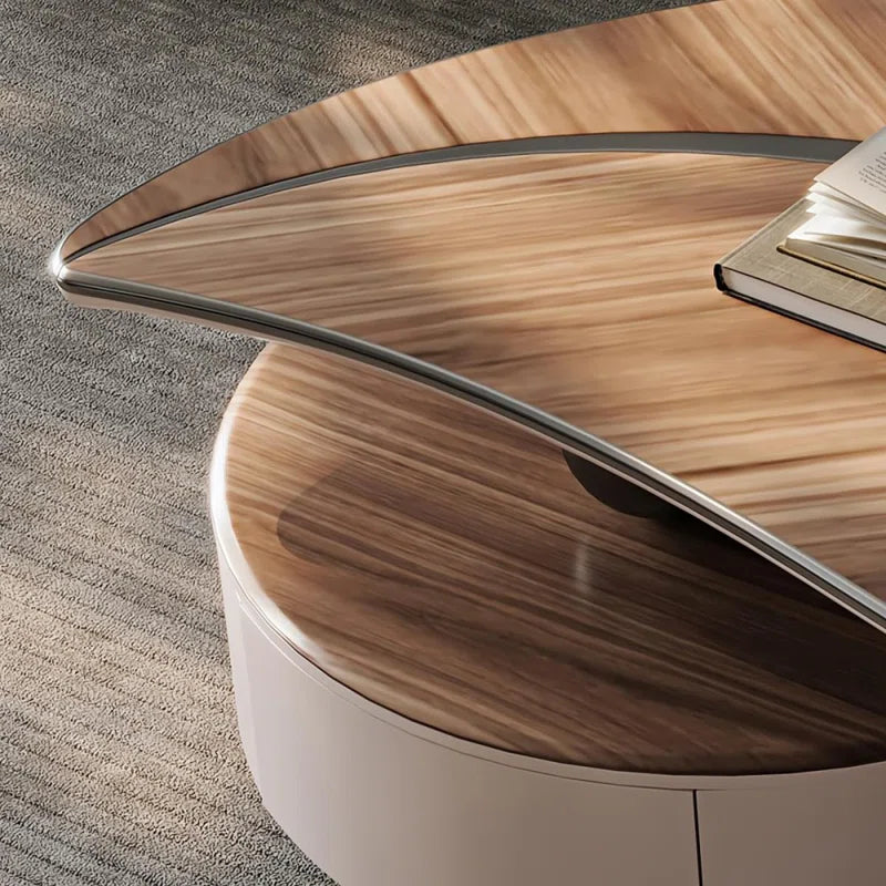 Modern Walnut Veneer Coffee Table with Storage Drawer & Stainless Steel Legs – Contemporary Living Room Center Table