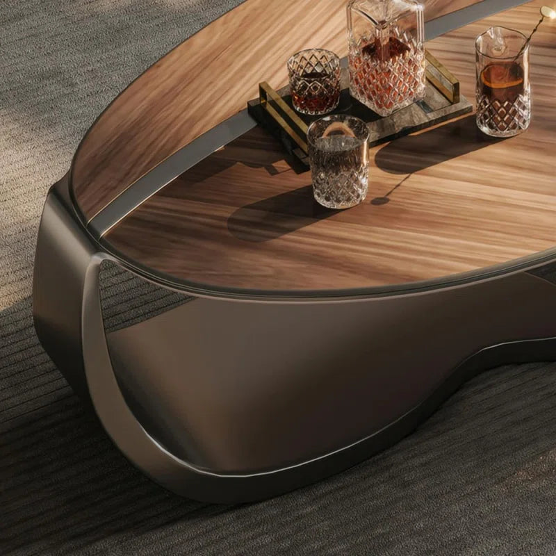 Modern Walnut Veneer Coffee Table with Storage Drawer & Stainless Steel Legs – Contemporary Living Room Center Table