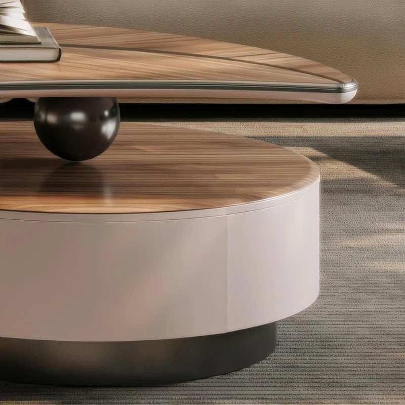 Modern Walnut Veneer Coffee Table with Storage Drawer & Stainless Steel Legs – Contemporary Living Room Center Table