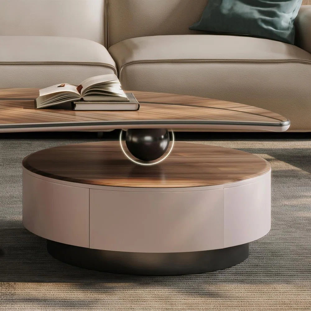 Modern Walnut Veneer Coffee Table with Storage Drawer & Stainless Steel Legs – Contemporary Living Room Center Table