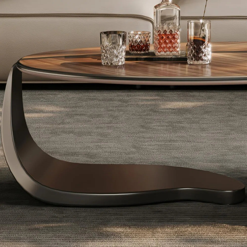 Modern Walnut Veneer Coffee Table with Storage Drawer & Stainless Steel Legs – Contemporary Living Room Center Table