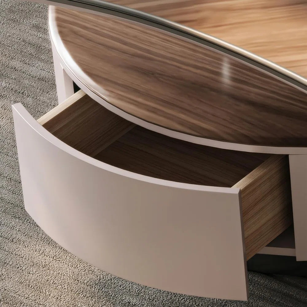 Modern Walnut Veneer Coffee Table with Storage Drawer & Stainless Steel Legs – Contemporary Living Room Center Table