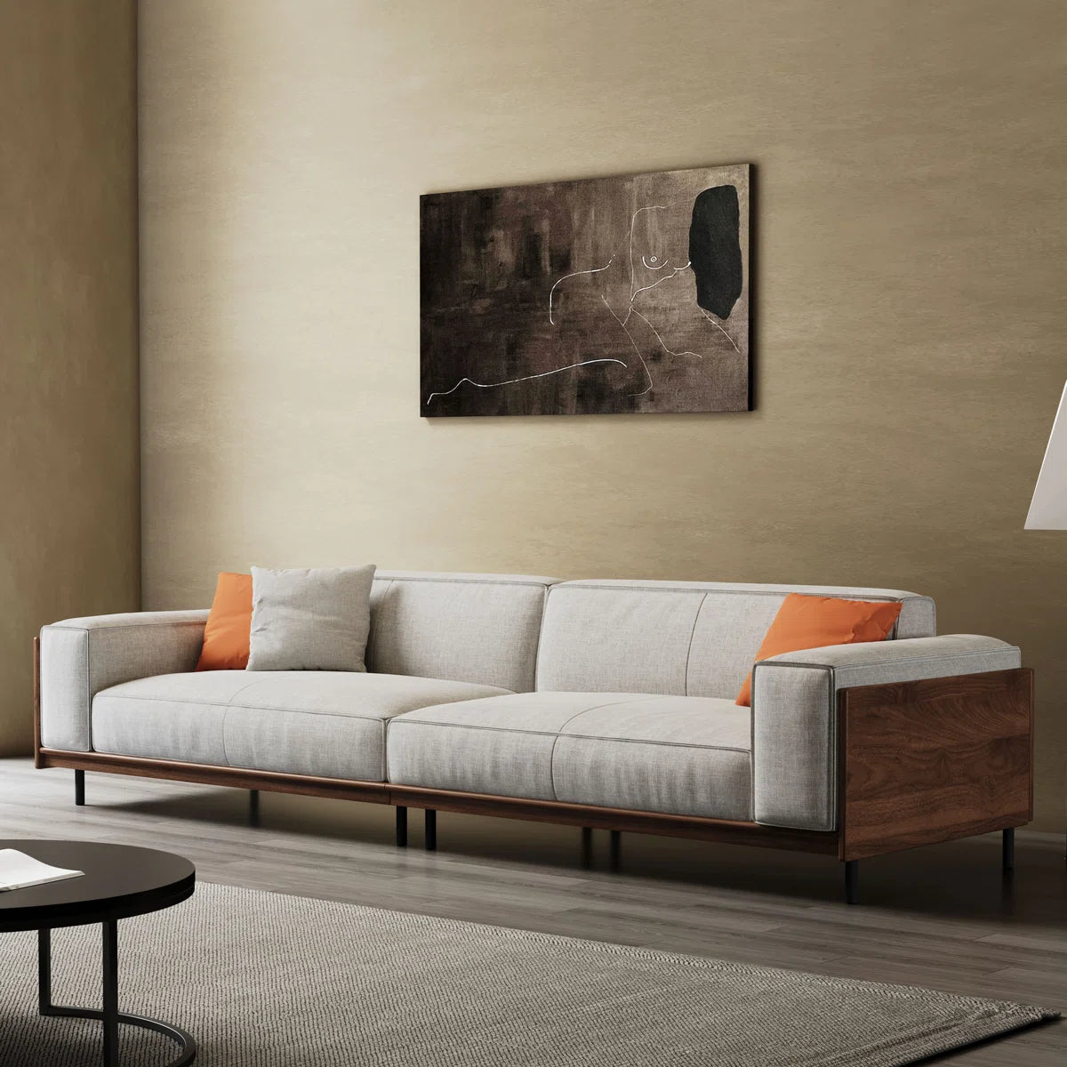 Mid-Century Modern 3-Seater Sofa | Upholstered Fabric Couch with Solid Wood Frame & Deep Seating | Luxury Living Room Sofa