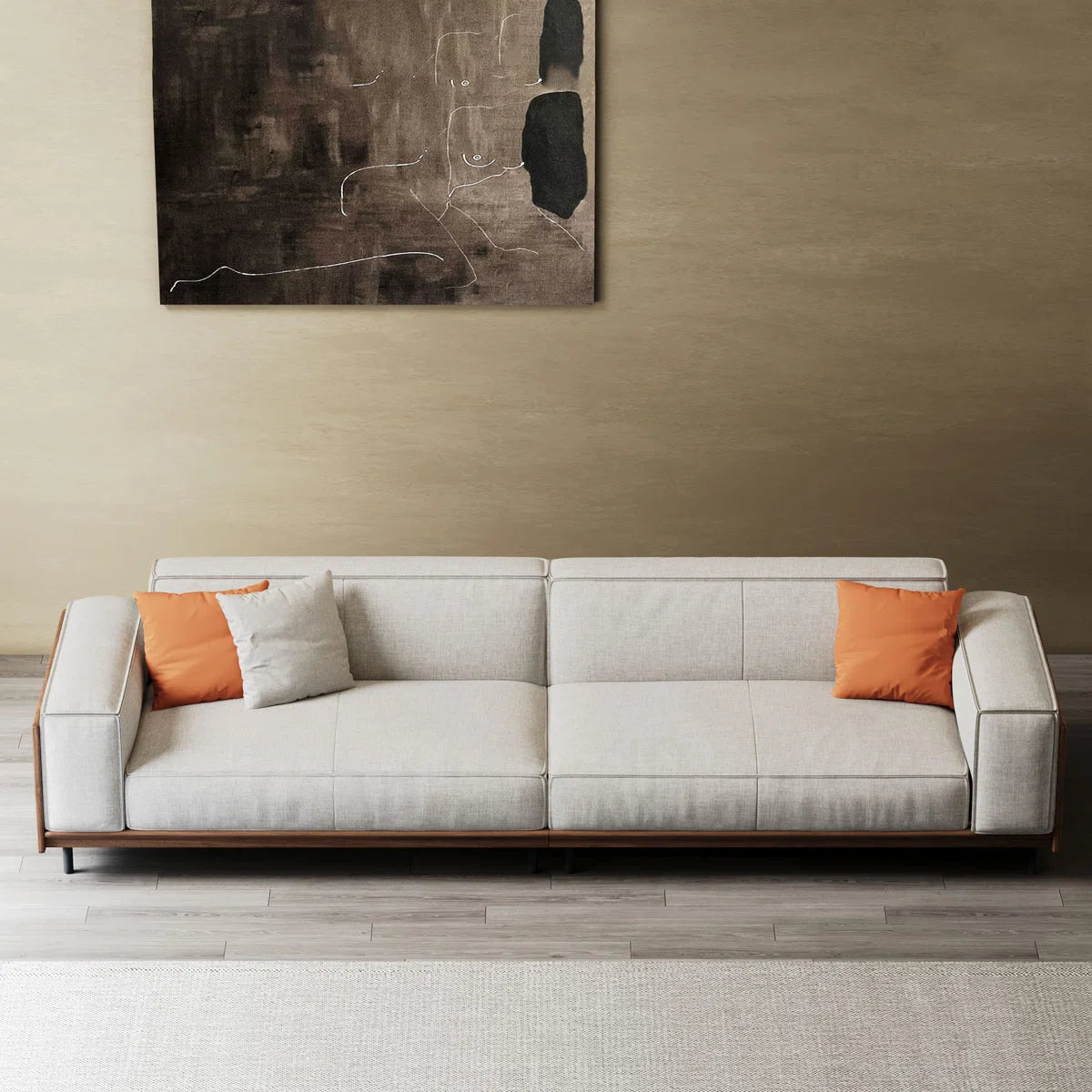 Mid-Century Modern 3-Seater Sofa | Upholstered Fabric Couch with Solid Wood Frame & Deep Seating | Luxury Living Room Sofa