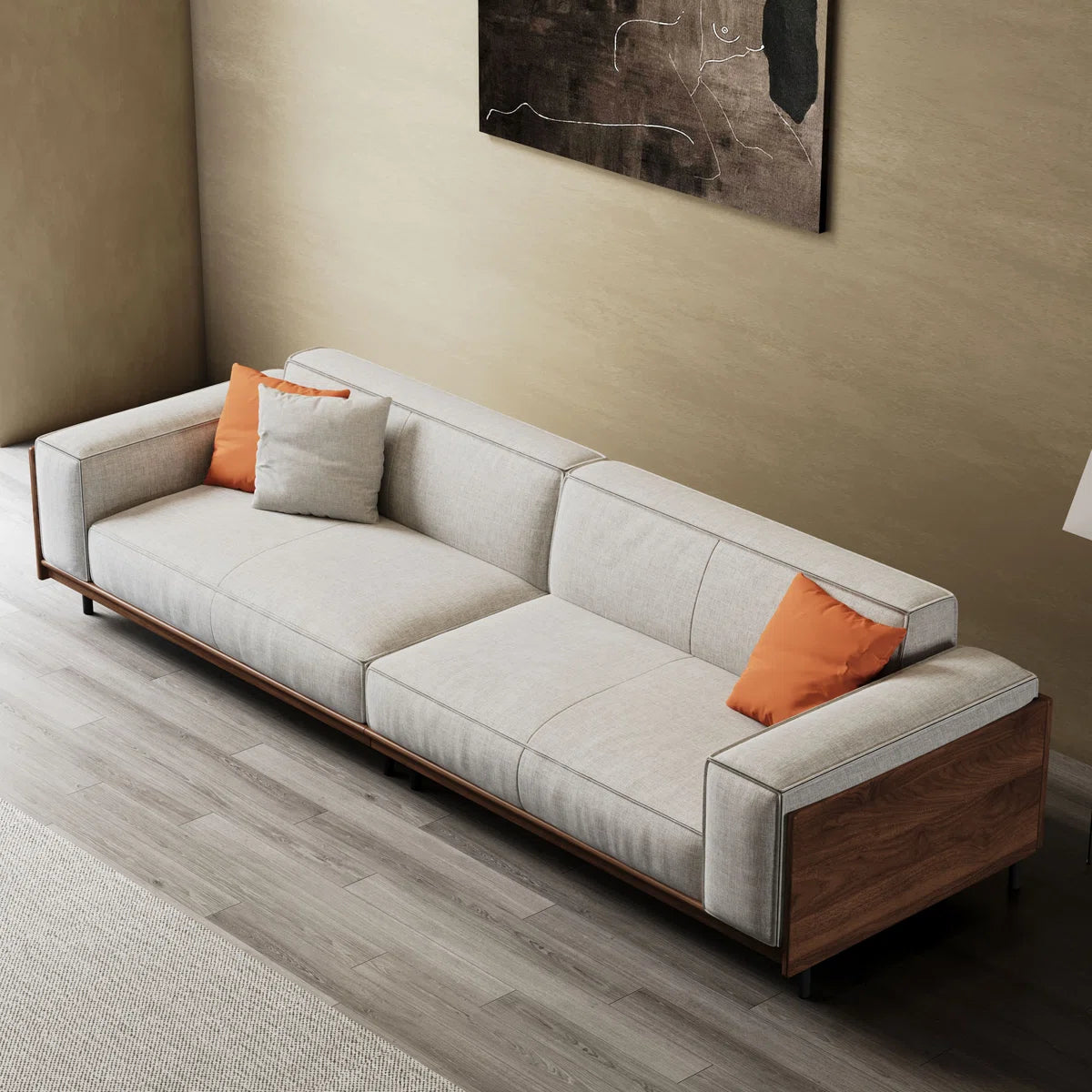 Mid-Century Modern 3-Seater Sofa | Upholstered Fabric Couch with Solid Wood Frame & Deep Seating | Luxury Living Room Sofa