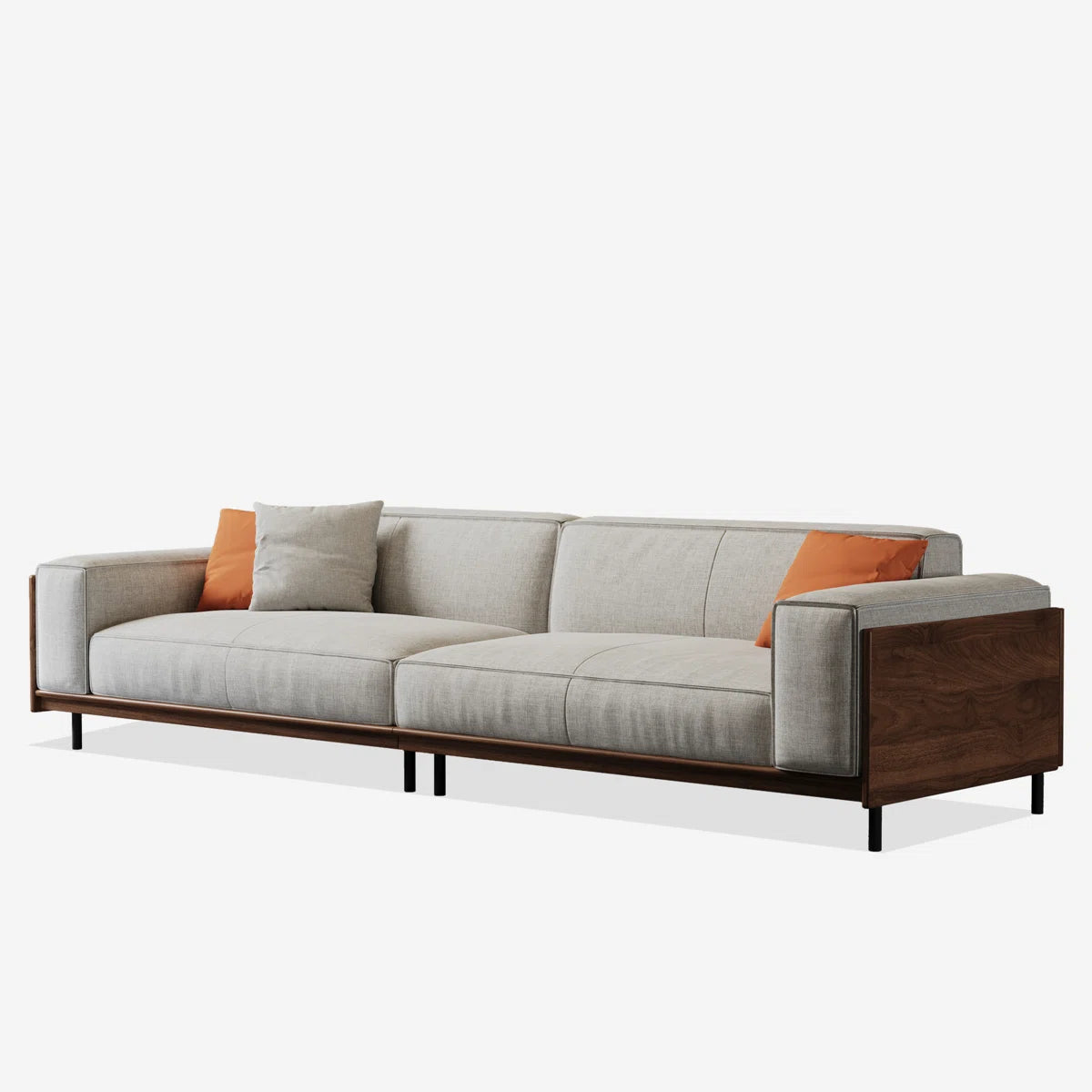 Mid-Century Modern 3-Seater Sofa | Upholstered Fabric Couch with Solid Wood Frame & Deep Seating | Luxury Living Room Sofa