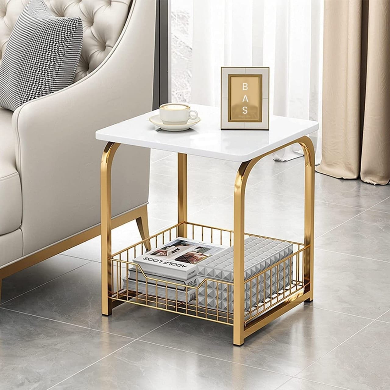 Paige Square Sofa Side Basket Table for Living Room