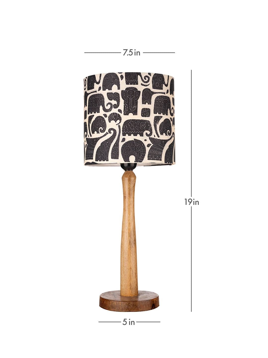 Wooden Brown Table Lamp with Black Elephant Shade