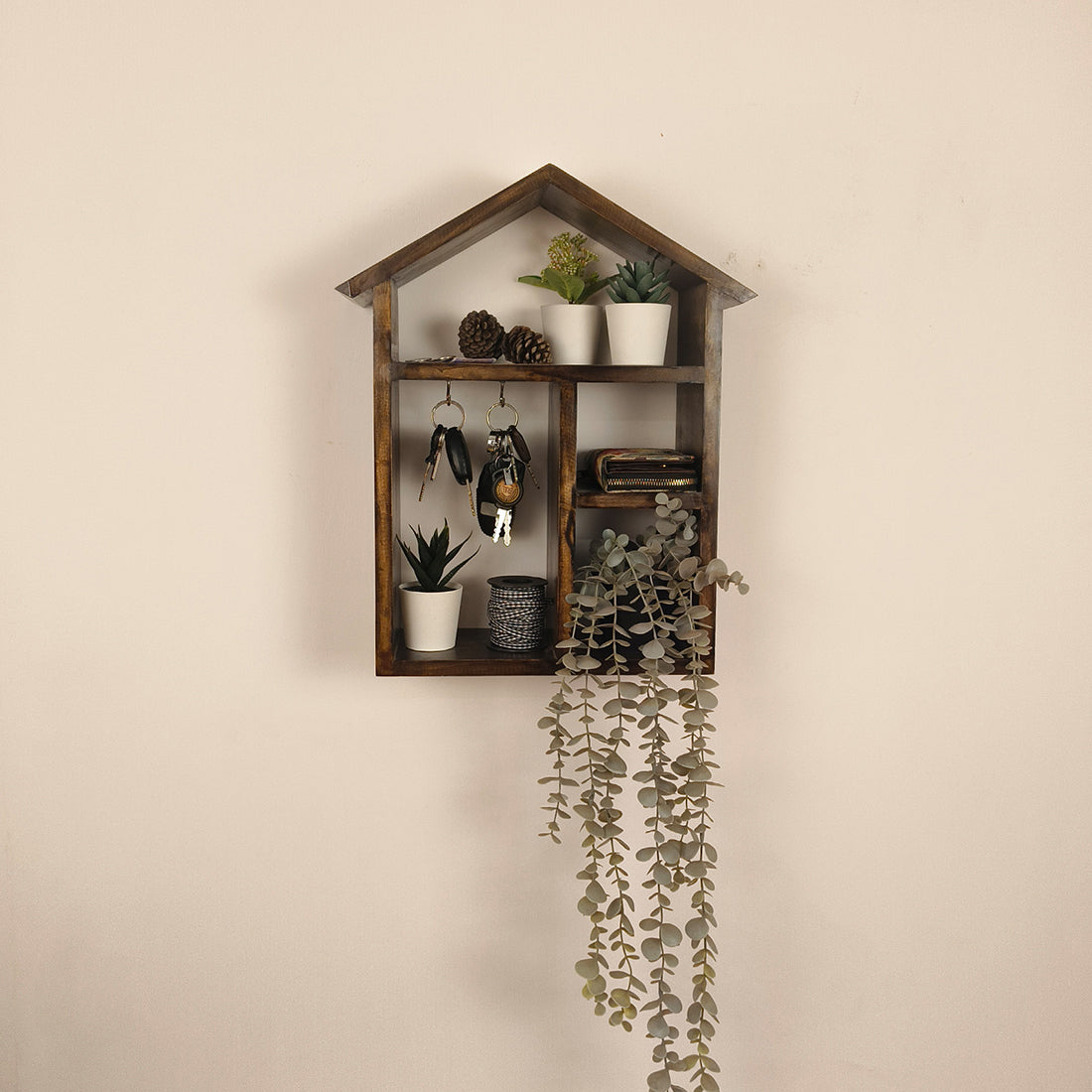 OCTAVIUS Wooden Wall Shelf Organiser with Key Holders - OUCH CART | Wall hanging