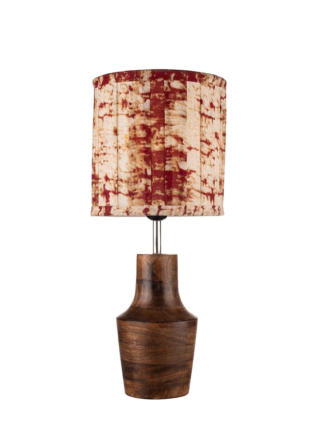 Wooden Firkin Lamp with Pleeted Multicolor Maroon Shade