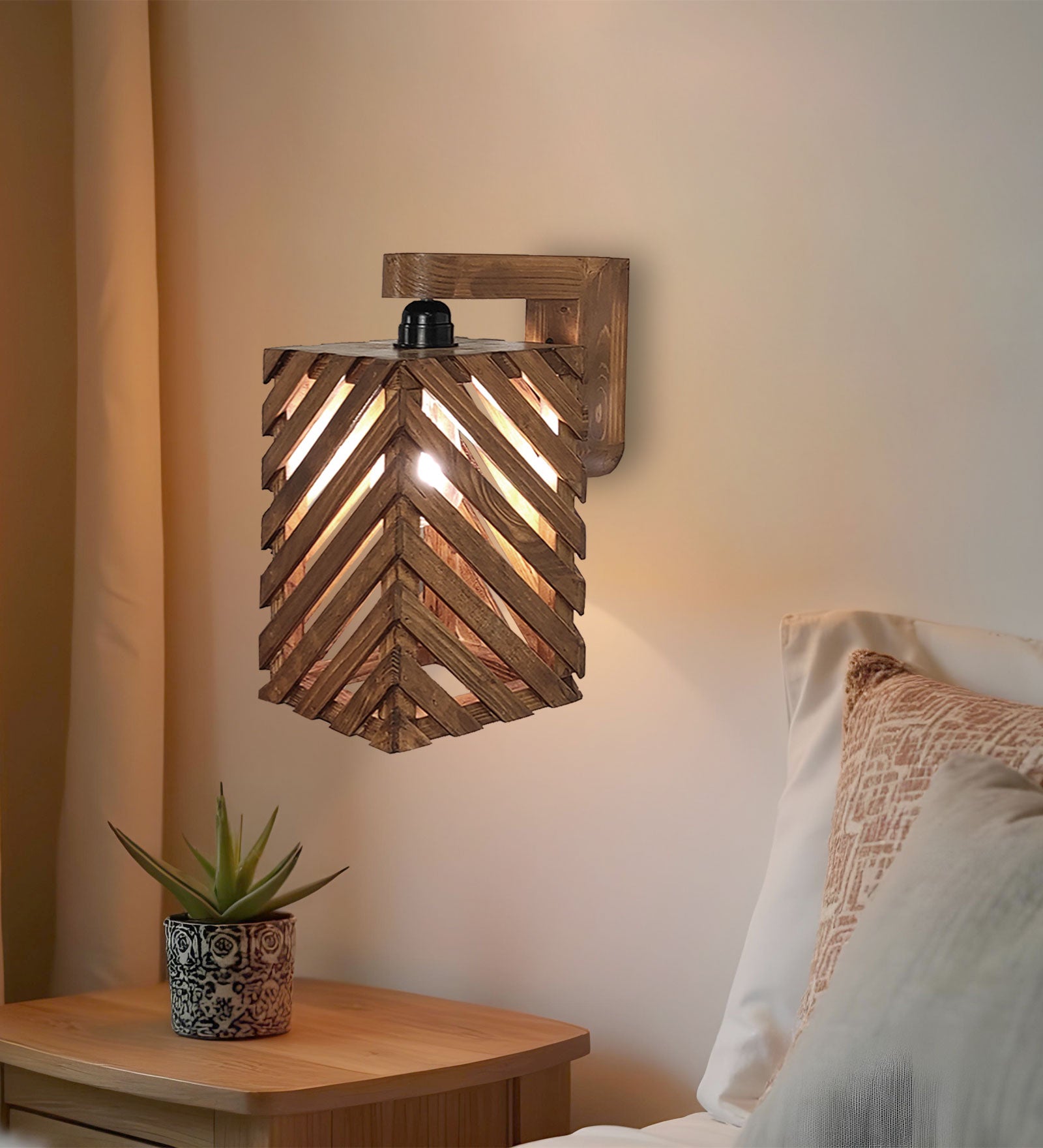 Oblique Brown Wooden Wall Light (BULB NOT INCLUDED)