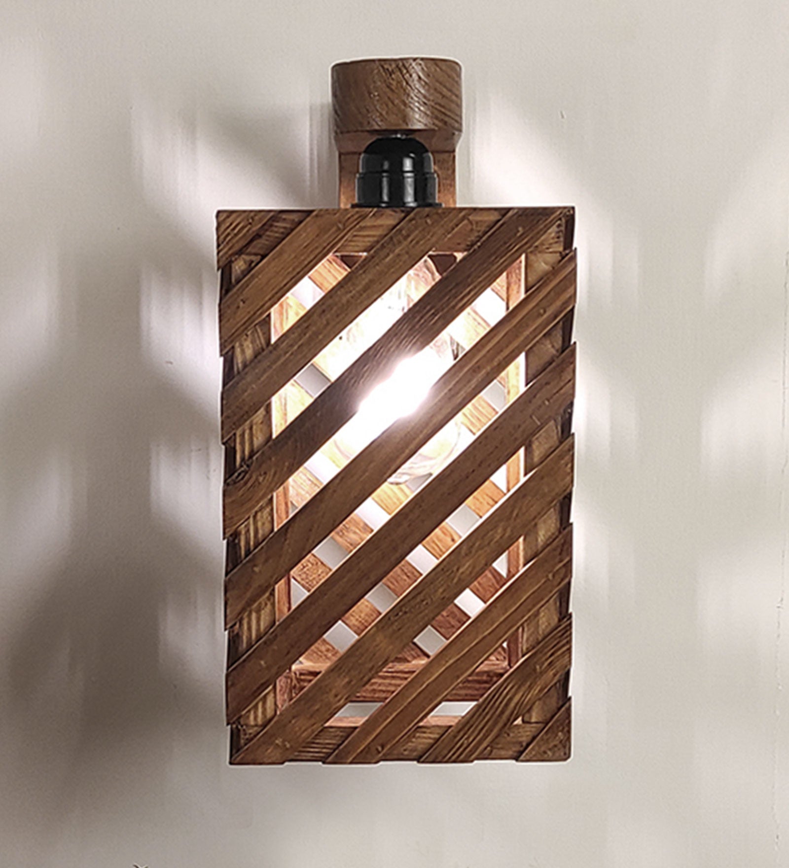 Oblique Brown Wooden Wall Light (BULB NOT INCLUDED)