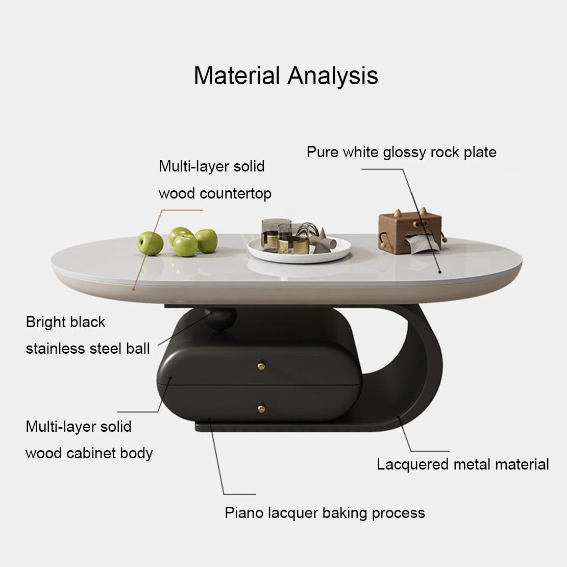 Rock Plate Coffee Table with Double Drawers – Modern Durable Center Table with Iron Base & Rounded Edges