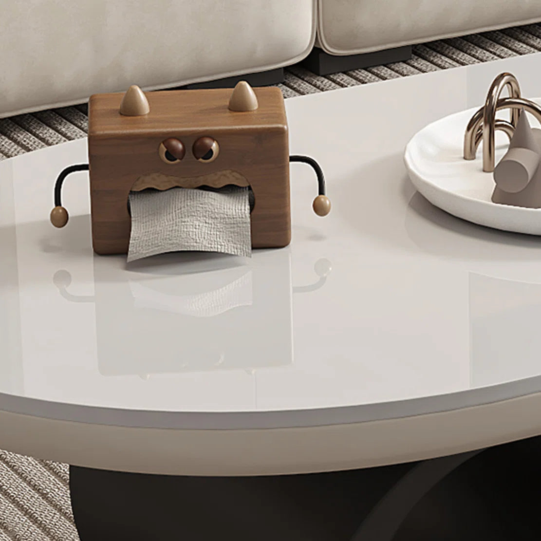 Rock Plate Coffee Table with Double Drawers – Modern Durable Center Table with Iron Base & Rounded Edges