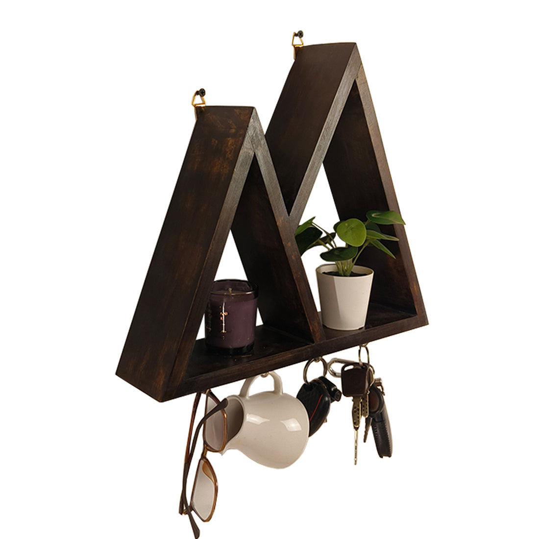 PHAROAH Wooden Wall Shelf Organiser with Key Holders