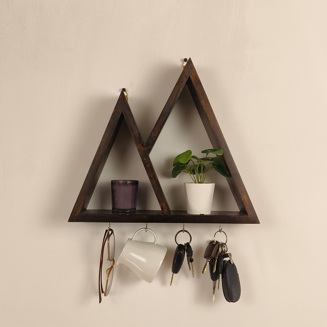 PHAROAH Wooden Wall Shelf Organiser with Key Holders - OUCH CART | Wall decor and key holder 