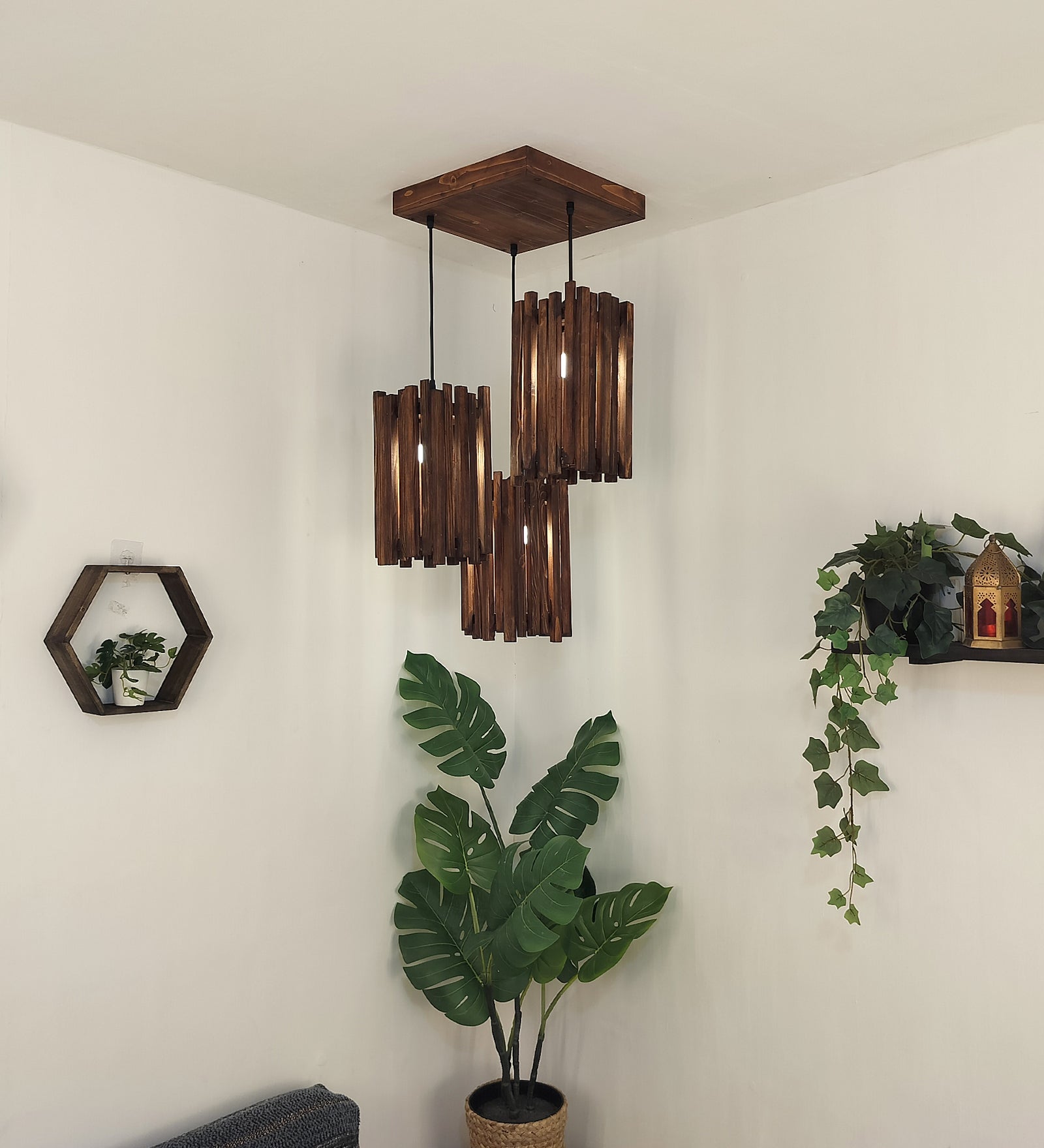 Palisade Brown Wooden Cluster Hanging Lamp (BULB NOT INCLUDED)