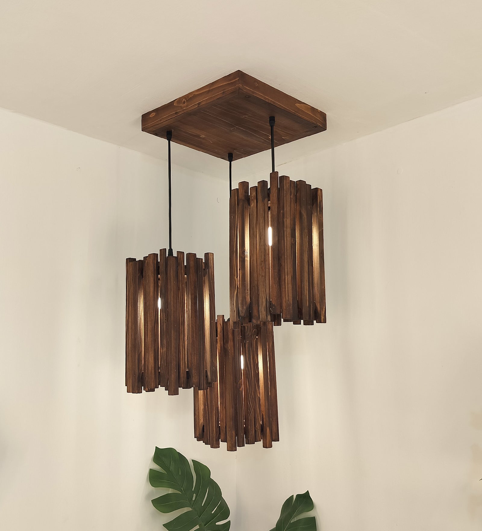 Palisade Brown Wooden Cluster Hanging Lamp (BULB NOT INCLUDED)