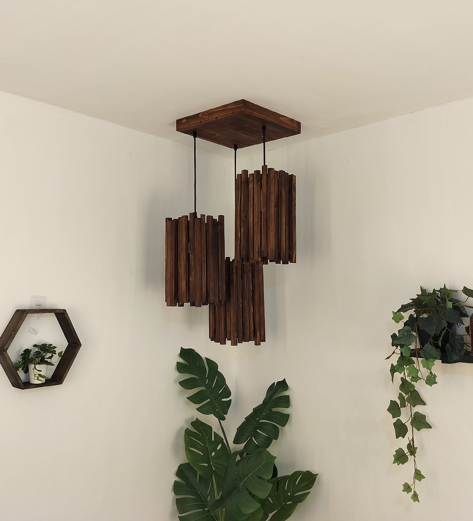 Palisade Brown Wooden Cluster Hanging Lamp (BULB NOT INCLUDED)