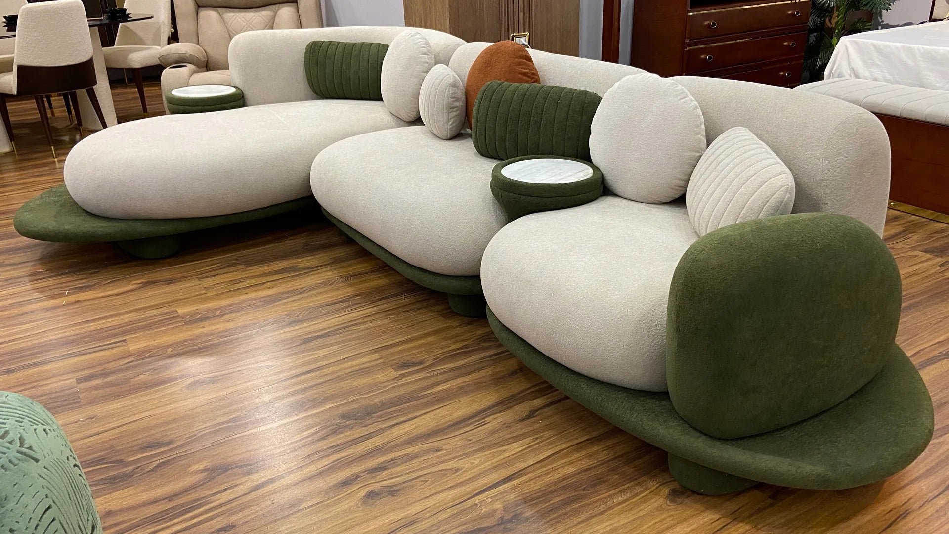 157" Curved Modular Bouclé Sofa with Side Tables